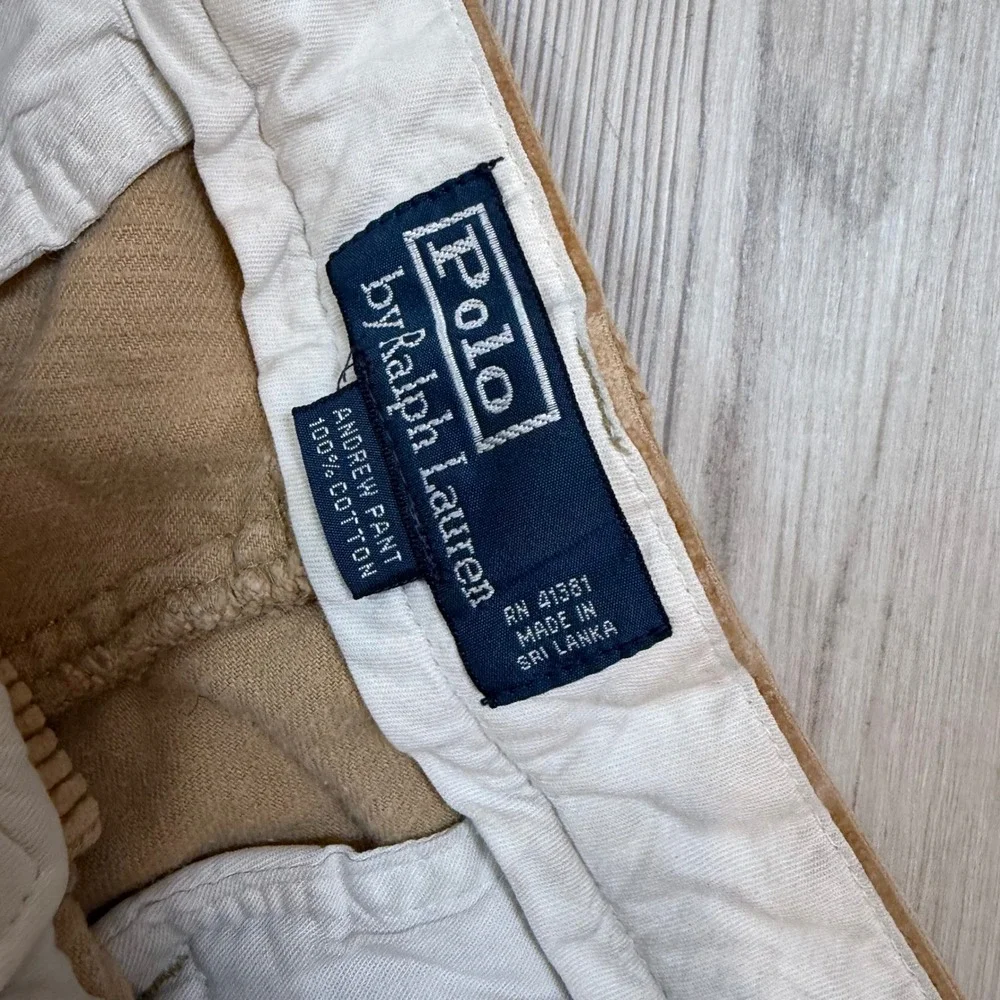 Polo Ralph Lauren Andrew Pant Mens 30x28 Tan Corduroy Pleated Straight Leg Pant